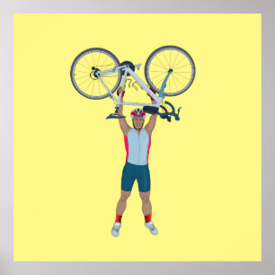 Cyclist Lifting a Bicycle Poster