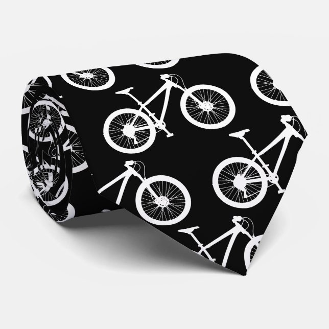Cyclist Monochrome Black and White Bikes Patterned Tie (Rolled)