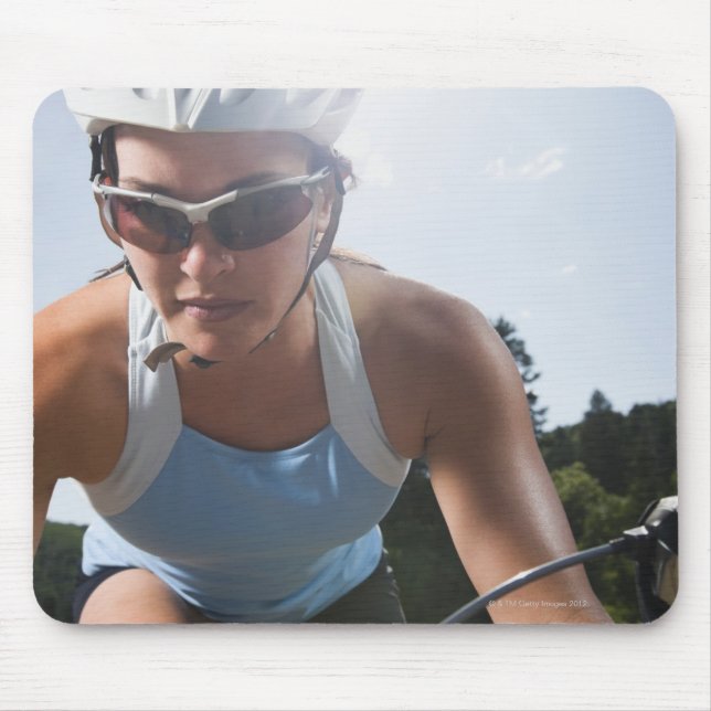 Cyclist on mountain road mouse pad (Front)