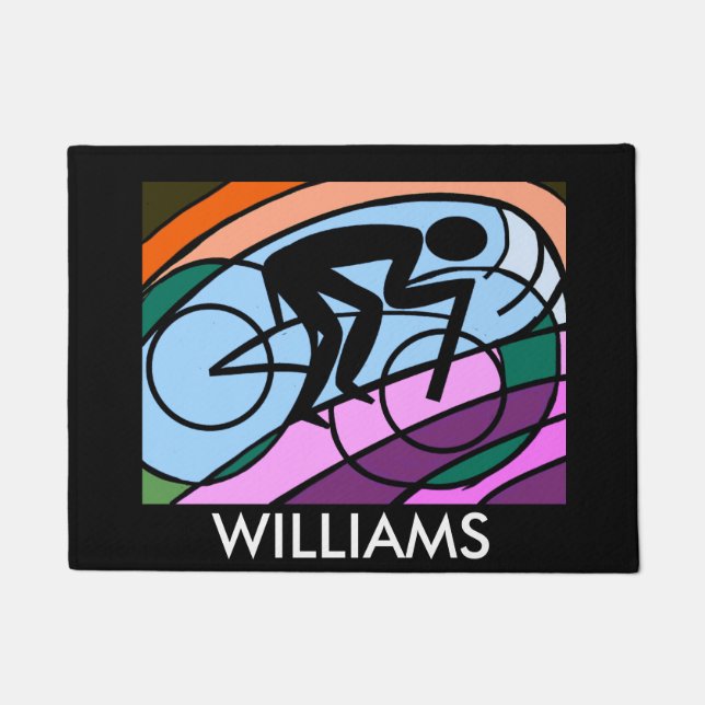Cyclist Original Abstract Art Personalised Doormat (Front)
