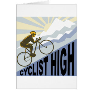 Cyclist racing bike up steep mountain retro style