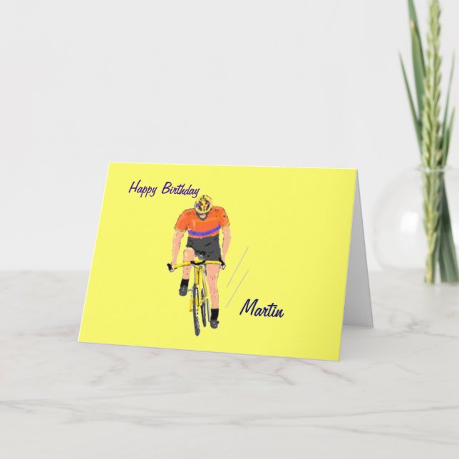Cyclist Racing birthday card. Change name. Card (Front)