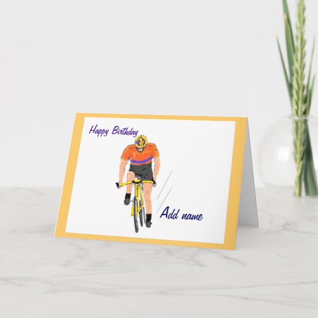 Cyclist Racing birthday card. Change name. Card (Front)
