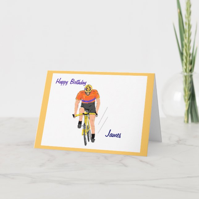 Cyclist Racing birthday card. Change name. Card (Front)