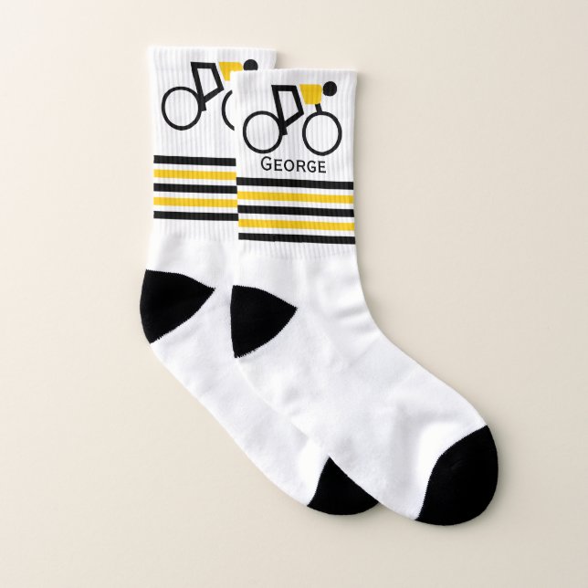 Cyclist riding his bicycle black, yellow stripes socks (Pair)