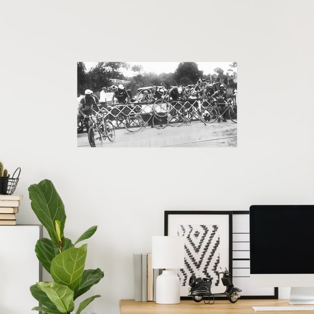 Cyclists Can't Wait At Railroad Crossing Tour de F Poster (Home Office)