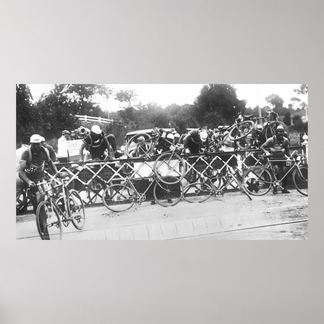 Cyclists Can't Wait At Railroad Crossing Tour de F Poster (Front)