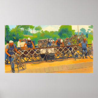 Cyclists Can't Wait At Railroad Crossing Tour de F Poster