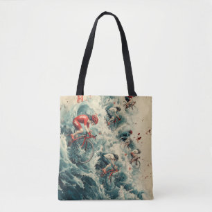Cyclists Escaping Tsunami Tote Bag