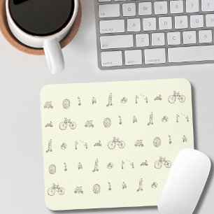 Cyclists on Quirky Bikes Funny Line Drawing Design Mouse Pad