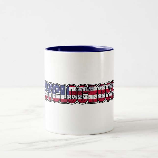Cyclocross American Flag Two-Tone Coffee Mug (Center)