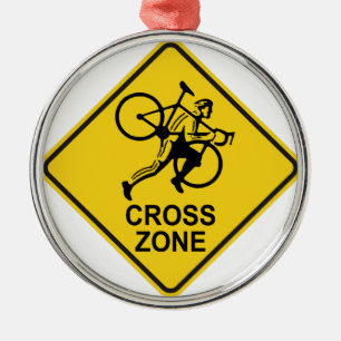 Cyclocross Zone Road Sign Metal Ornament