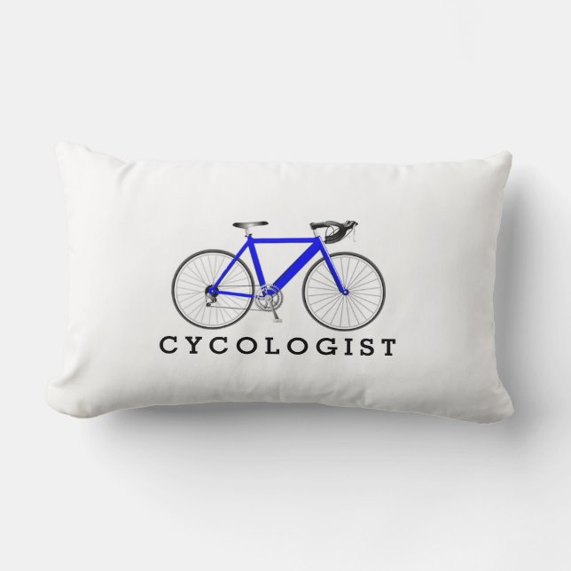 Cycologist Blue Bicycle On White Lumbar Cushion (Front)