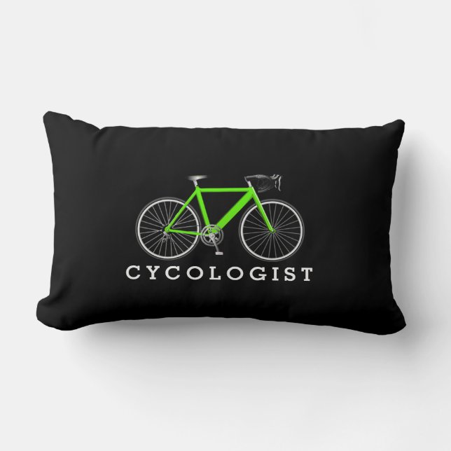 Cycologist Green Bicycle On Black Lumbar Cushion (Front)