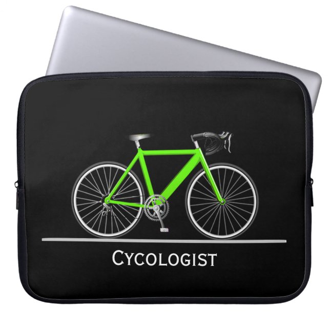 Cycologist Neon Green Bike on Black Laptop Sleeve (Front)