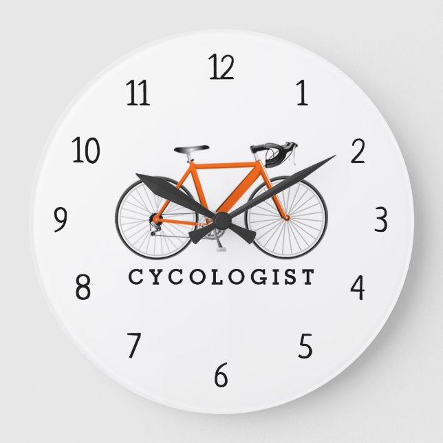 Cycologist Orange Bicycle Large Clock (Front)