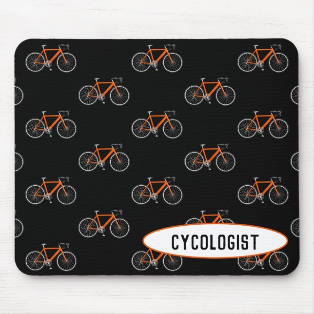 cycologist orange bicycle on black mouse pad (Front)