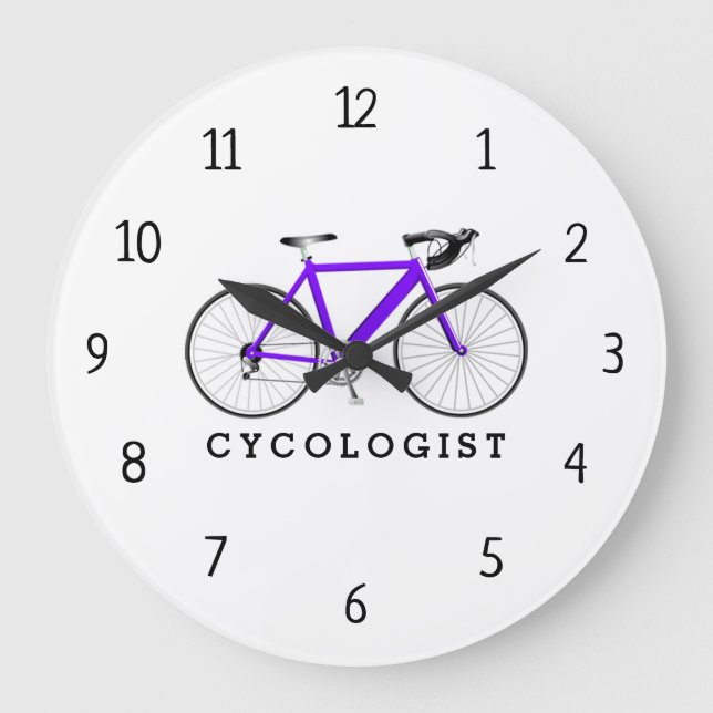 Cycologist Purple Bicycle Large Clock (Front)