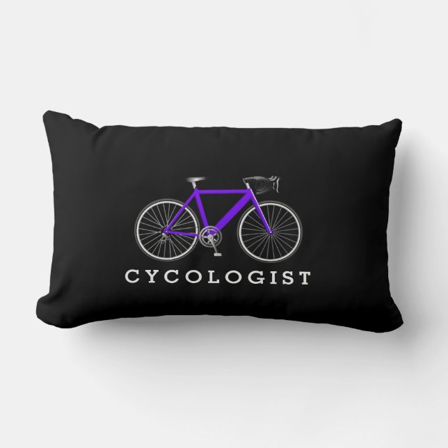 Cycologist Purple Bicycle On Black Lumbar Cushion (Front)