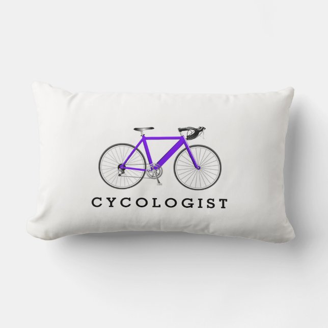 Cycologist Purple Bicycle On White Lumbar Cushion (Front)