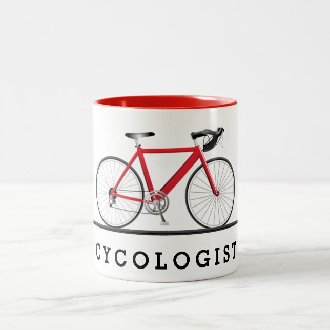 Cycologist red bicycle Two-Tone coffee mug (Center)