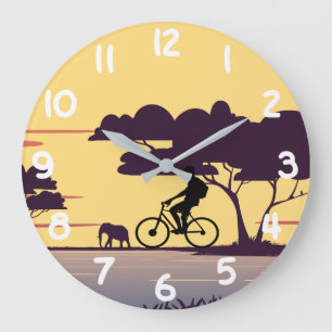 Cycologist-Safari bike tour with sunset Elephant Large Clock