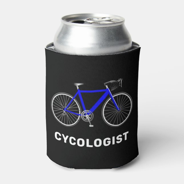Cycologist Text and Blue Bicycle Can Cooler (Can Front)