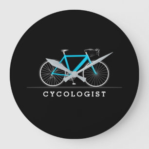 Cycologist text with aqua bicycle large clock