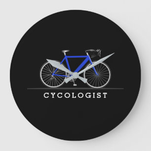Cycologist text with blue bicycle large clock