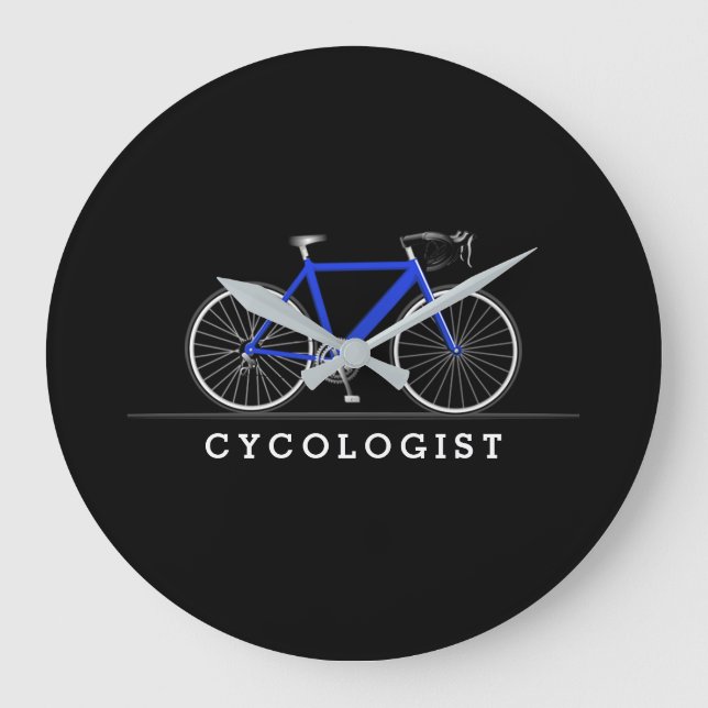 Cycologist text with blue bicycle large clock (Front)