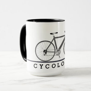 Cycologist text with grey bicycle mug