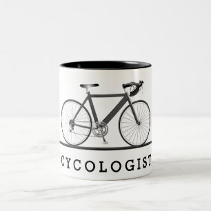 Cycologist text with grey bicycle Two-Tone coffee mug