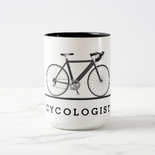Cycologist text with grey bicycle Two-Tone coffee mug