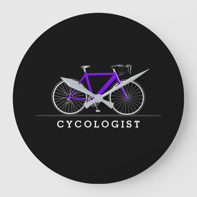 Cycologist text with purple bicycle large clock (Front)
