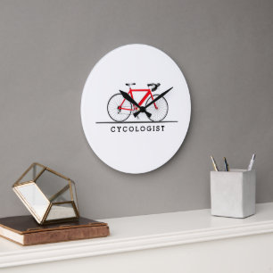 Cycologist text with red bicycle large clock