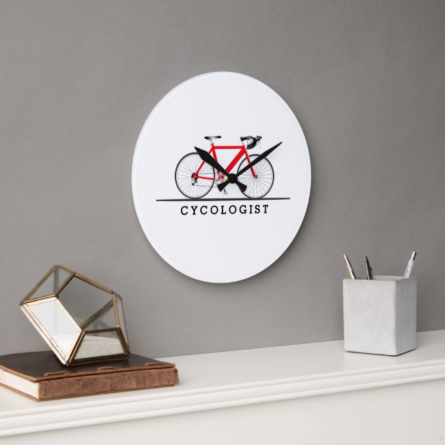 Cycologist text with red bicycle large clock (Office)