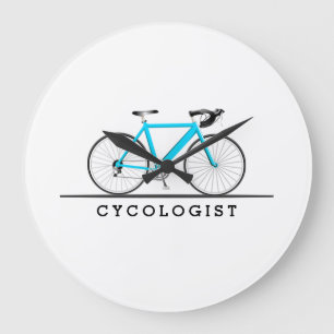 Cycologist text with turquoise bicycle large clock