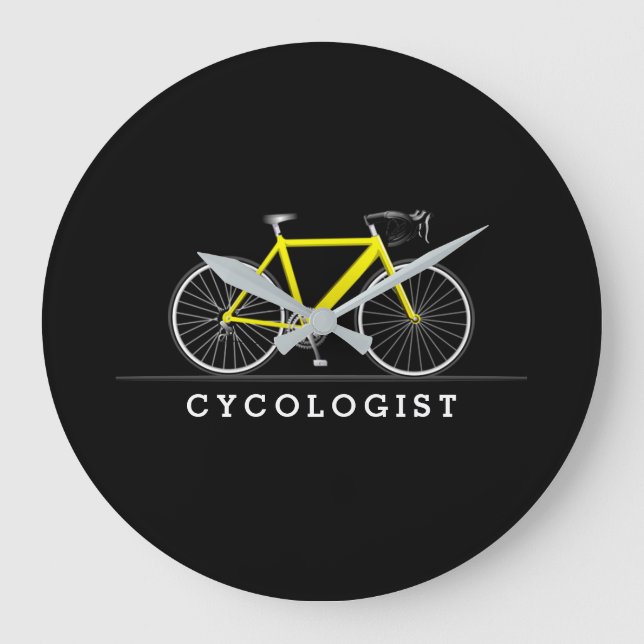 Cycologist text with yellow bicycle large clock (Front)