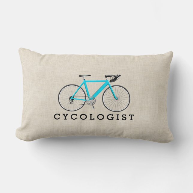 Cycologist Turquoise Bicycle On Beige Lumbar Cushion (Front)