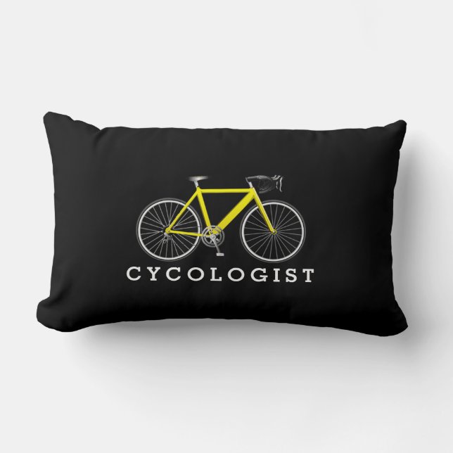 Cycologist Yellow Bicycle On Black Lumbar Cushion (Front)