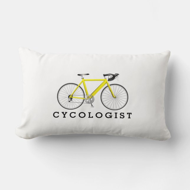 Cycologist Yellow Bicycle On White Lumbar Cushion (Front)