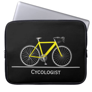 Cycologist Yellow Bike on Black Laptop Sleeve