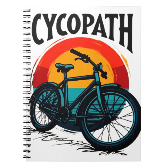 Cycopath: Energetic Bike with sunset Graphic Tee Notebook (Front)