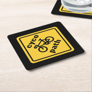 Cycopath Funny Road Sign for Cycle Lover Square Paper Coaster