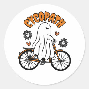 Cycopath Halloween Ghost on Orange Bicycle  Classic Round Sticker