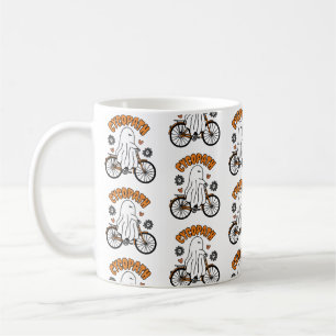 Cycopath Halloween Ghost on Orange Bicycle  Coffee Mug