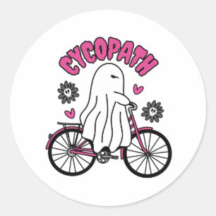 Cycopath Halloween Ghost on Pink Bicycle  Classic Round Sticker