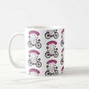 Cycopath Halloween Ghost on Pink Bicycle  Coffee Mug
