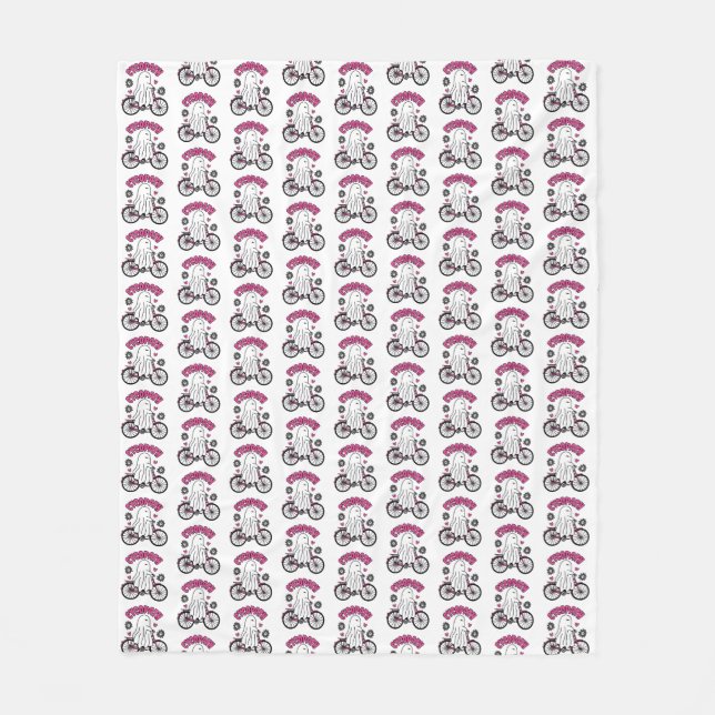 Cycopath Halloween Ghost on Pink Bicycle  Fleece Blanket (Front)