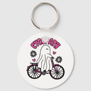 Cycopath Halloween Ghost on Pink Bicycle Key Ring
